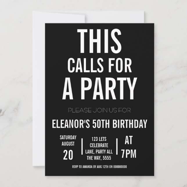 Invitación Celebremos al Fiesta adulto negro y blanco mínimo (Anverso)