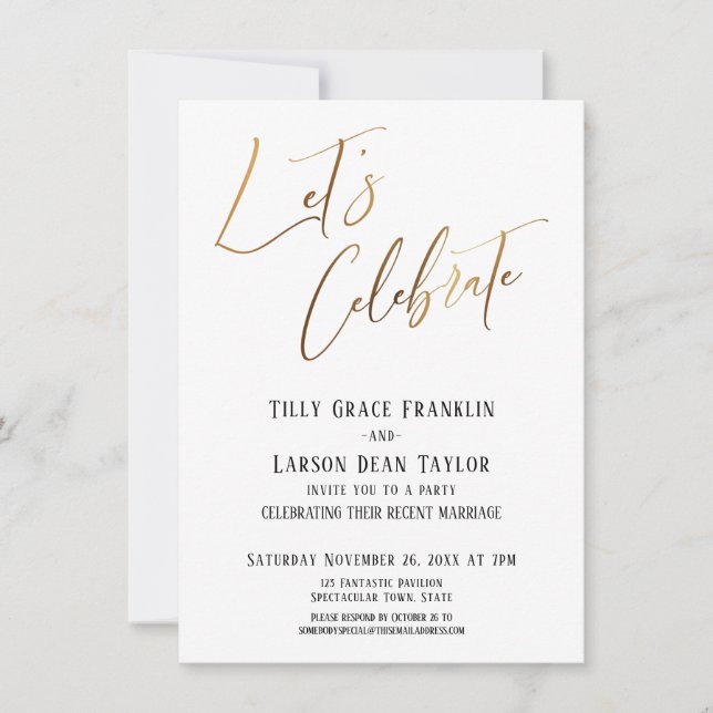 Invitación Celebremos al Fiesta de Bodas Elegantes de Oro (Anverso)