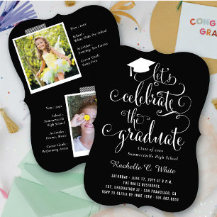 Invitación Celebremos al graduado Fiesta blanco y negro