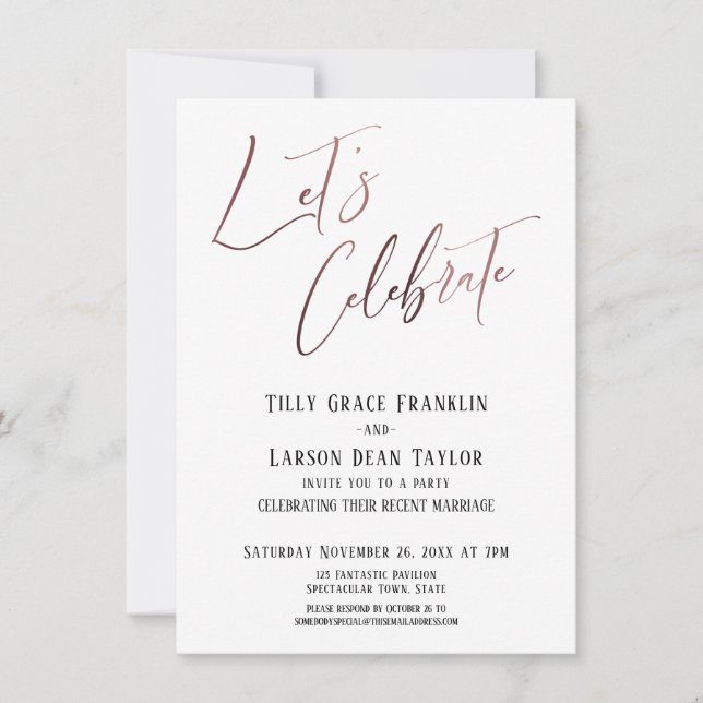 Invitación Celebremos al Rosa Fiesta de Bodas Elegantes de Or (Anverso)