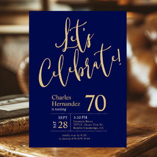 Invitación ¡Celebremos Azul Marino Dorado Cumpleaños 70
