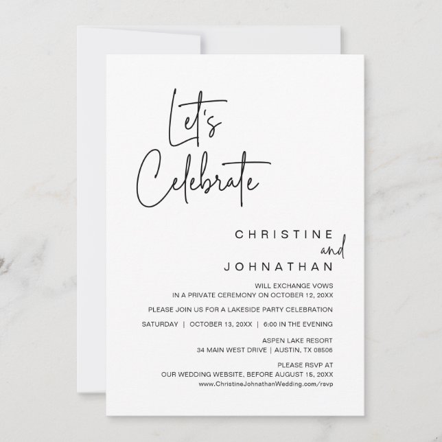 Invitación Celebremos, Boda Elopement Fiesta (Anverso)
