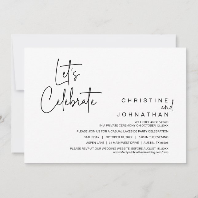 Invitación Celebremos, Boda Elopement Fiesta (Anverso)