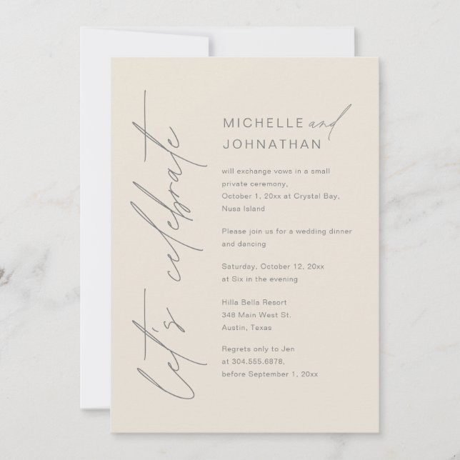 Invitación Celebremos, Boda Elopement Fiesta (Anverso)