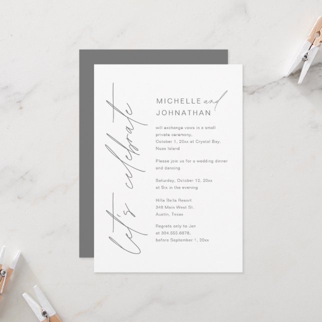 Invitación Celebremos, Boda Elopement Fiesta (Anverso/Reverso In Situ)
