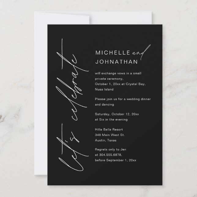 Invitación Celebremos, Boda Elopement Fiesta (Anverso)