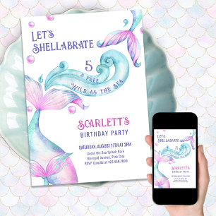 Invitación Celebremos Colas de Sirena Salvajes como el Mar Cu