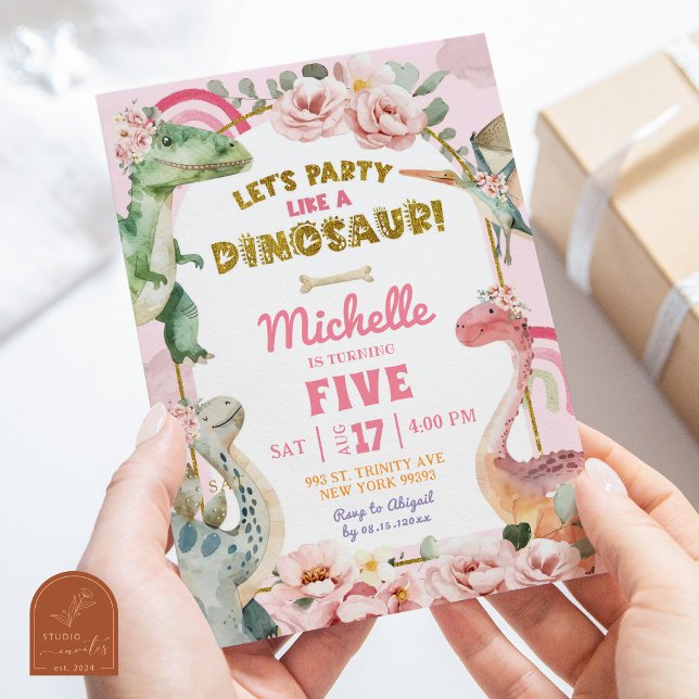 Invitación Celebremos como una chica dinosaurio en su cumplea (Subido por el creador)