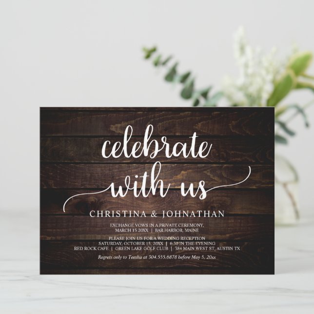 Invitación Celebremos con nosotros, el Fiesta de Elopement Ru (Anverso de pie)