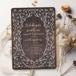 Invitación ¡Celebremos Con Nosotros! Fiesta floral Rustic Woo