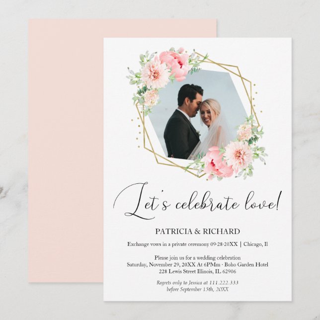 Invitación Celebremos el Amor Recepción de Boda Elopida (Anverso / Reverso)