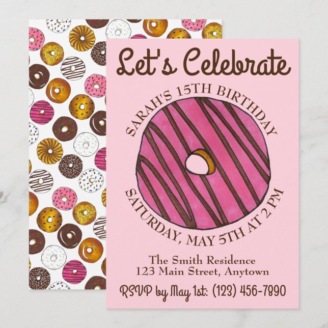 Invitación Celebremos el brunch de cumpleaños de Donut Doughn (Anverso / Reverso)