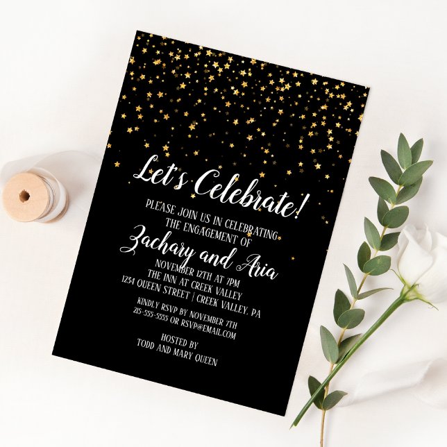 Invitación Celebremos el Confeti de Oro en el compromiso negr (Subido por el creador)