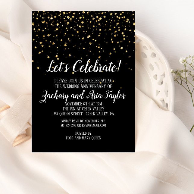Invitación Celebremos el Confetti de Oro en Aniversario Negro (Subido por el creador)
