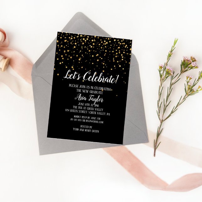 Invitación Celebremos el Confetti de Oro en la graduación neg (Subido por el creador)
