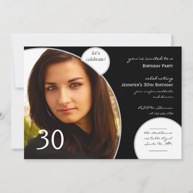 Invitación Celebremos el cumpleaños de la foto en blanco y ne (Anverso)