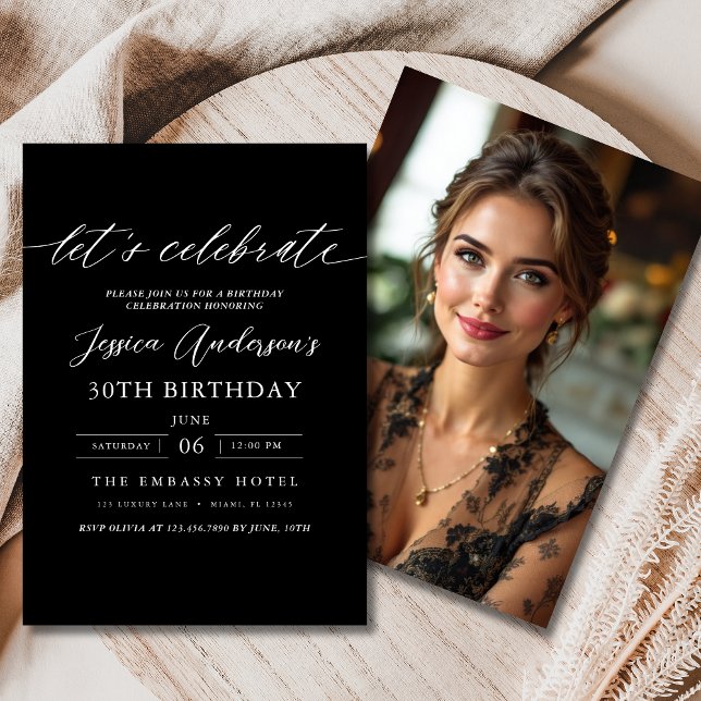 Invitación Celebremos el cumpleaños de la foto negra Minimali (Subido por el creador)