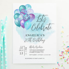 Invitación Celebremos el cumpleaños de los globos morados Ver