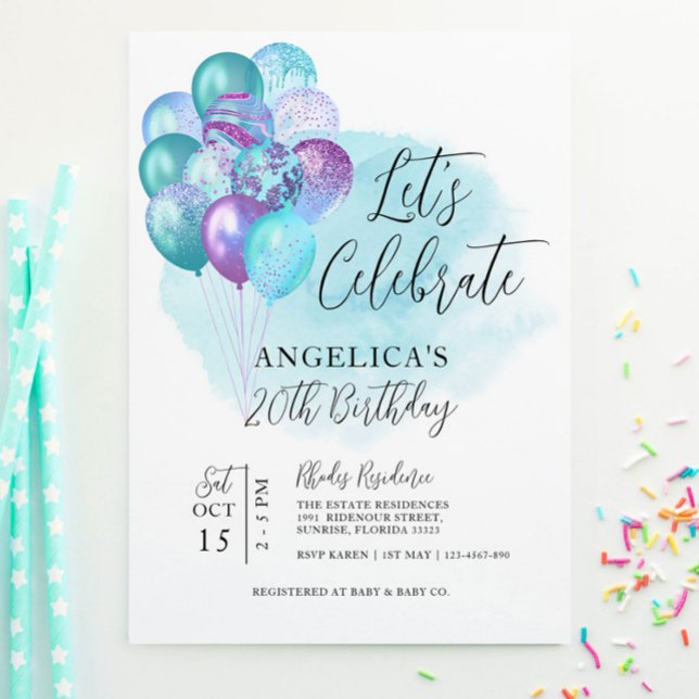 Invitación Celebremos el cumpleaños de los globos morados Ver (Subido por el creador)