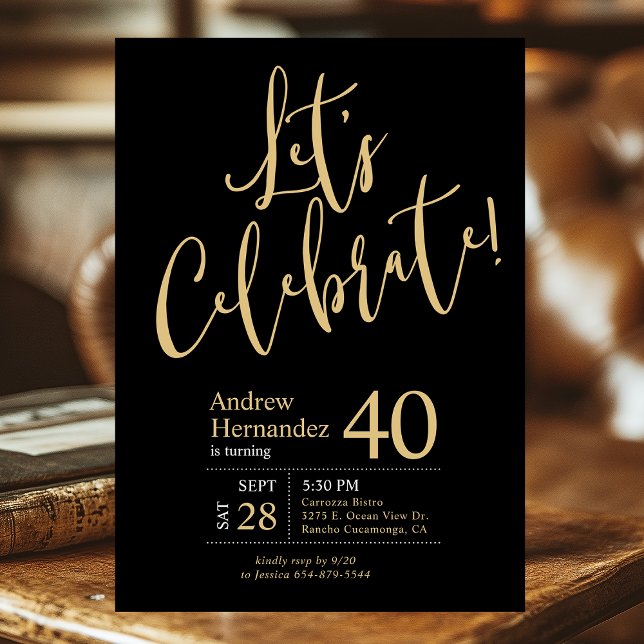 Invitación Celebremos el oro negro 40 Fiesta de cumpleaños (Subido por el creador)