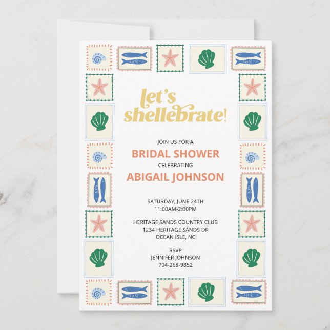 Invitación Celebremos el Shower de Boda de Conchas Marinas (Anverso)