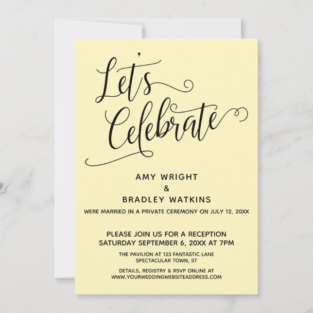 Invitación Celebremos Elegante Amarillo Solo Recepción (Anverso)