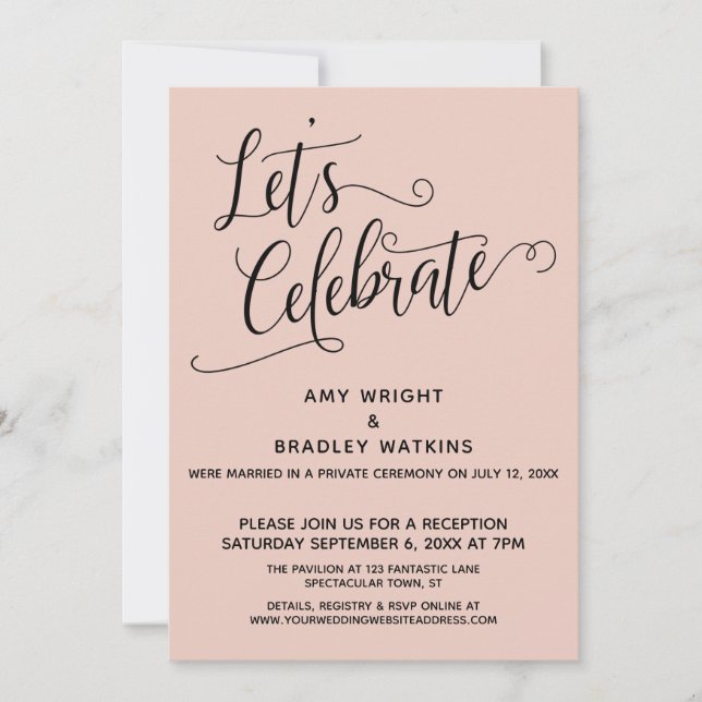 Invitación Celebremos Elegante Blush solo recepción (Anverso)