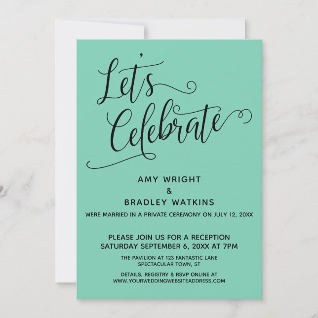 Invitación Celebremos Elegante Recepción-Únicamente Verde (Anverso)