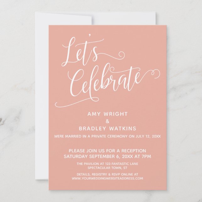 Invitación Celebremos Elegante Rosa Coral Solo Recepción (Anverso)