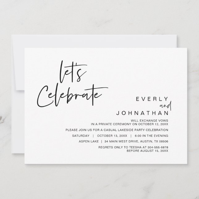 Invitación Celebremos, Fiesta Boda Elopement (Anverso)