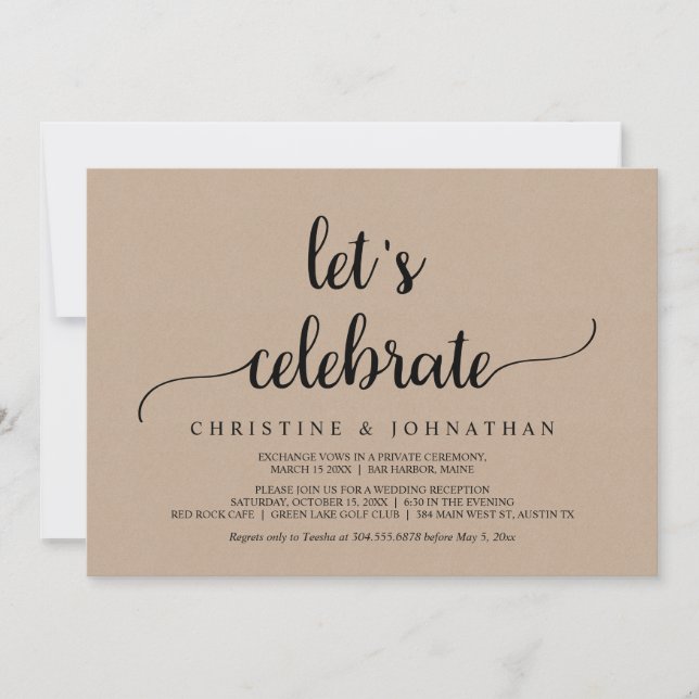 Invitación Celebremos, fiesta de boda rústica de Kraft (Anverso)