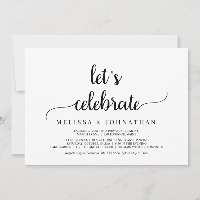 Invitación Celebremos, Fiesta de Boda Rústica y Huida (Anverso)
