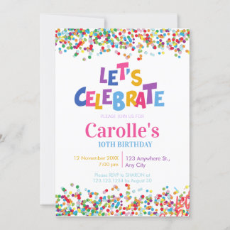 Invitación Celebremos Fiesta de Cumpleaños con Confeti