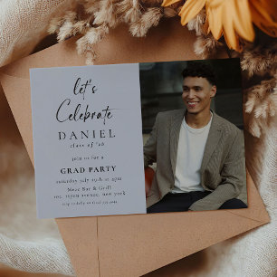 Invitación ¡Celebremos! Fiesta De Grado De Foto De Script Azu