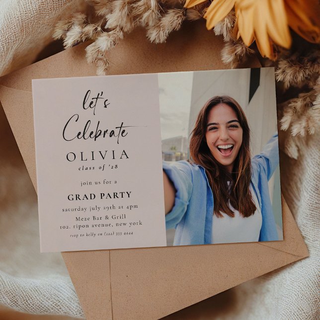 Invitación ¡Celebremos! Fiesta guiado por foto manuscrita ros (Subido por el creador)