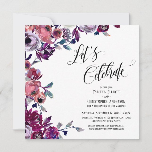 Invitación Celebremos Flores Negritas Florecientes (Anverso)