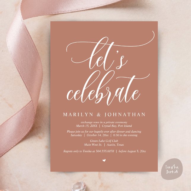 Invitación Celebremos la cena de Bodas Elopement Dancing (Let's Celebrate Wedding Elopement Dinner Party Lunch BrunchDancing Invitation Card PDF, Earthy)