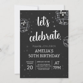 Invitación Celebremos la discoteca con el tema negro y blanco
