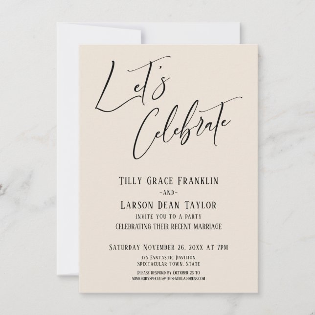 Invitación Celebremos la elegante fiesta de la boda crema mod (Anverso)