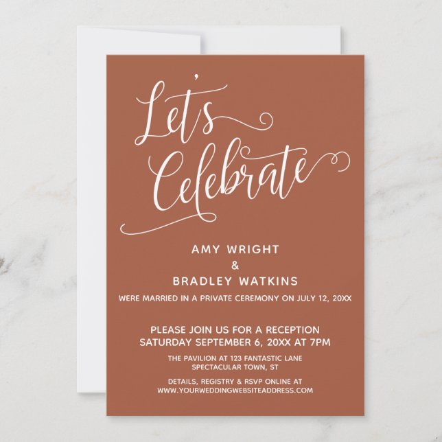 Invitación Celebremos la elegante recepción de canela (Anverso)