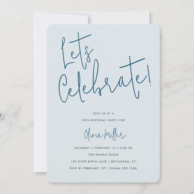 Invitación Celebremos la escritura Minimalista, cumpleaños az (Anverso)