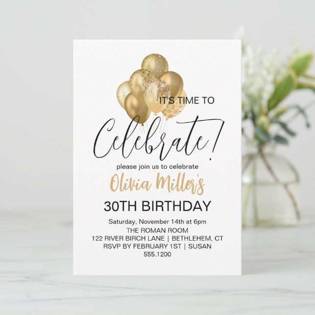 Invitación Celebremos la Faux Gold Fiesta de cumpleaños númer (Anverso de pie)
