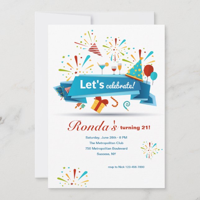 Invitación Celebremos la fiesta de cumpleaños (Anverso)