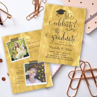 Invitación Celebremos La Fiesta de Graduación Gold Chic de El
