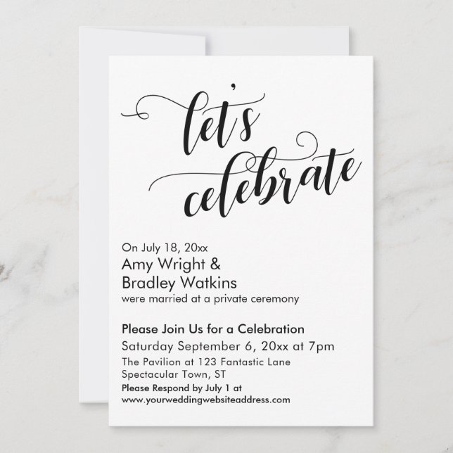 Invitación Celebremos la fiesta de la caligrafía post matrimo (Anverso)