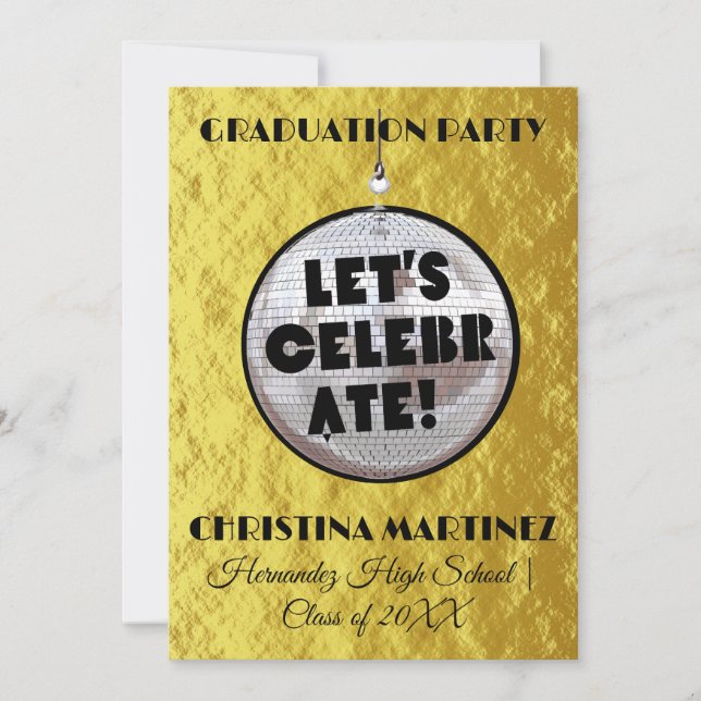 Invitación Celebremos la GRADUACIÓN Fiesta de Bola de Disco (Anverso)