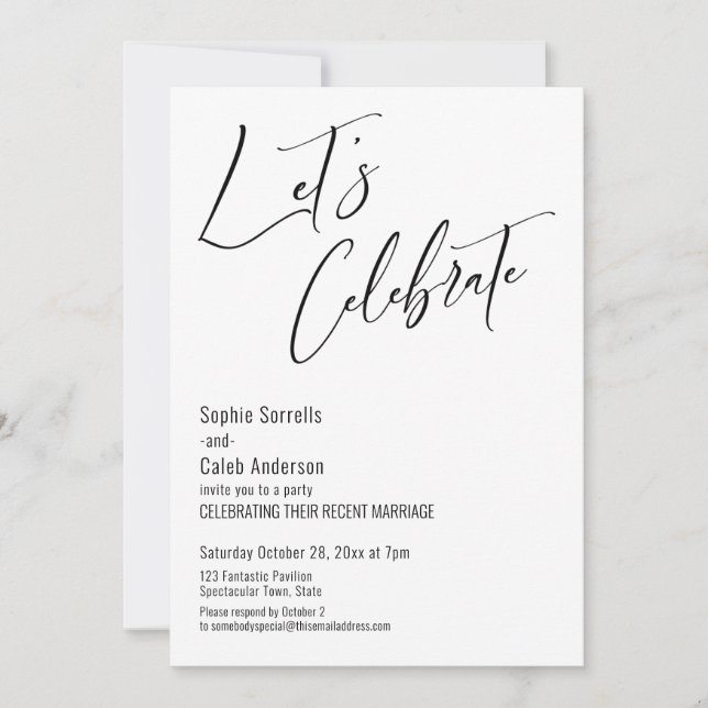 Invitación Celebremos la recepción moderna en blanco y negro (Anverso)