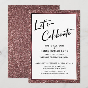 Invitación Celebremos la recepción Rosa Purpurina de oro sola