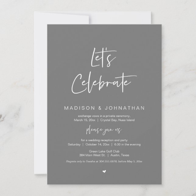 Invitación Celebremos, Navy Blue, Fiesta de Elopement Boda (Anverso)