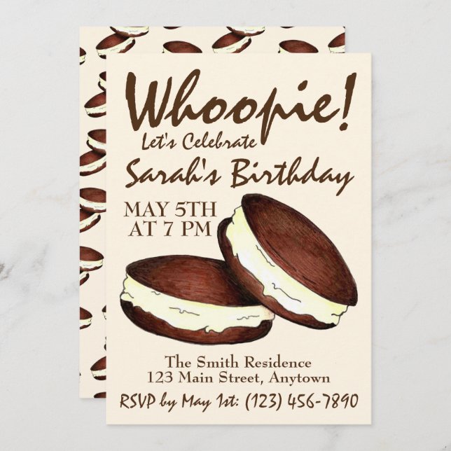 Invitación ¡Celebremos! Partido de Cumpleaños de Whoopie Pies (Anverso / Reverso)